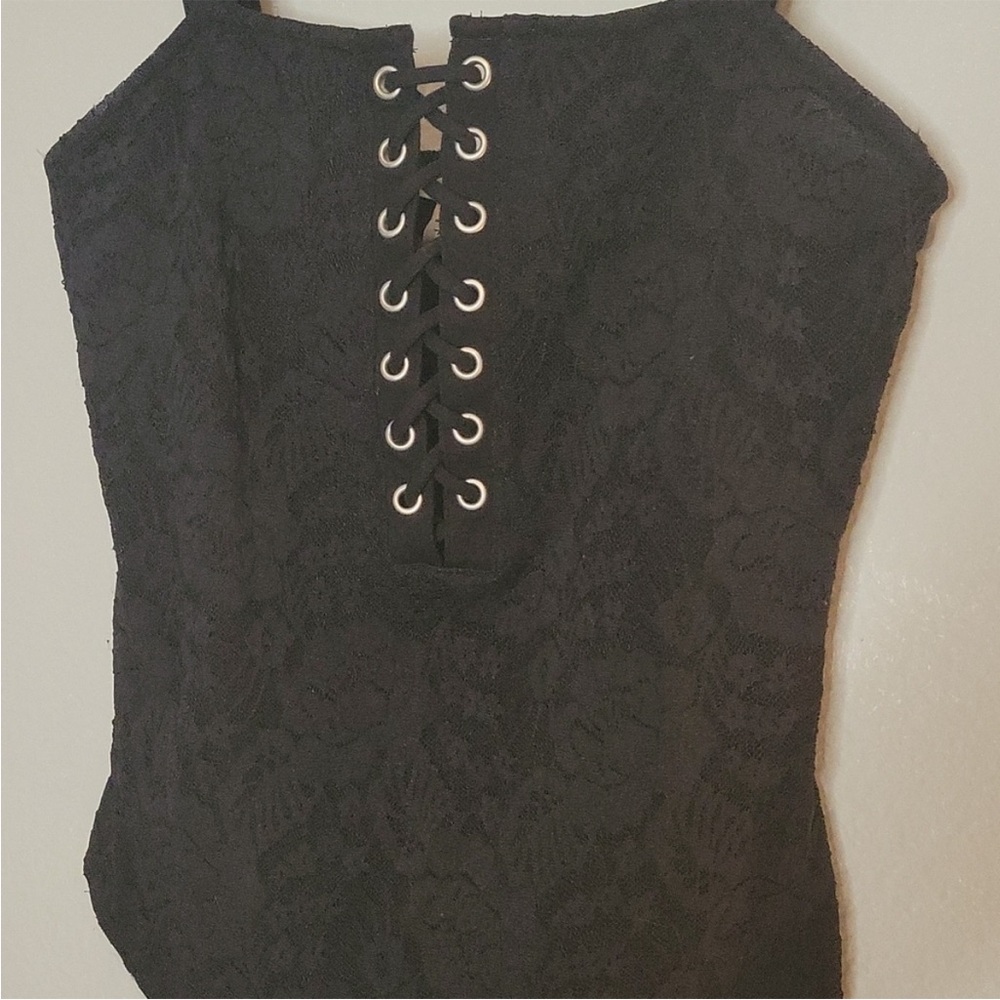 Express Black Lace Up Bodysuit Top Tie Up XS - Picture 3 of 3